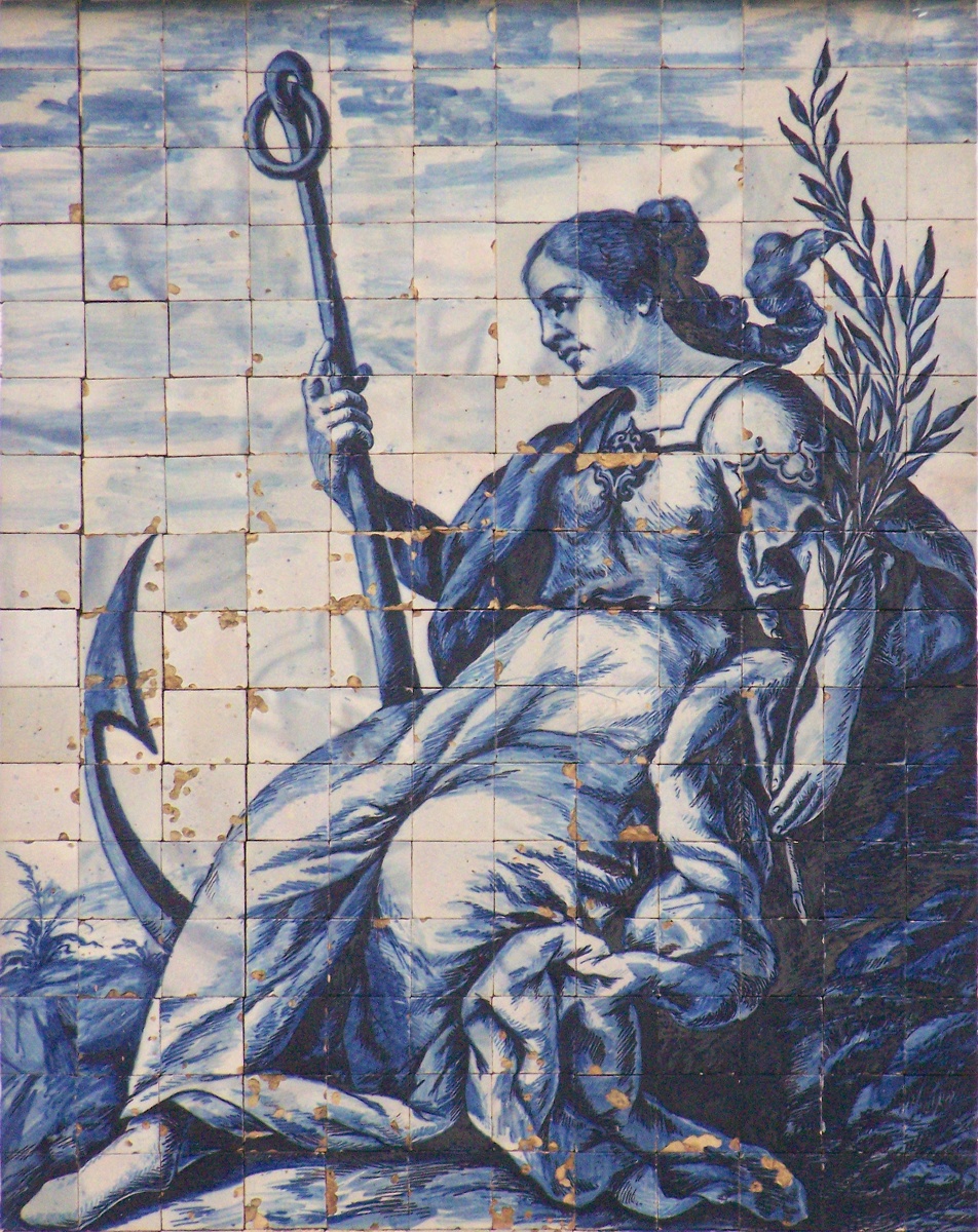 00036. Retablo cerámico. Alegoría de la Esperanza. Fachada de la Iglesia de San Jorge. Sevilla.