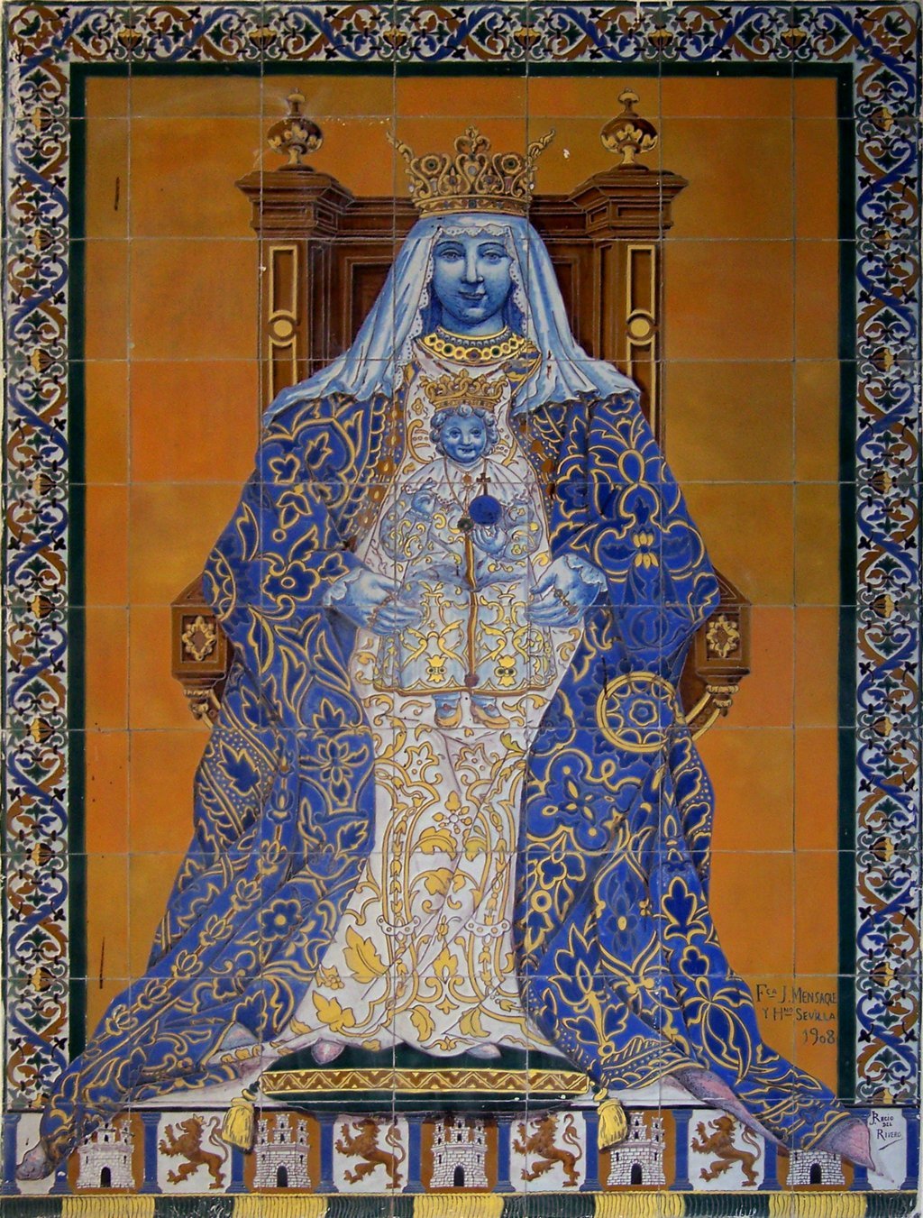 00068. Retablo cerámico. Virgen de los Reyes. Zaguán sede Cajasol. Sevilla.