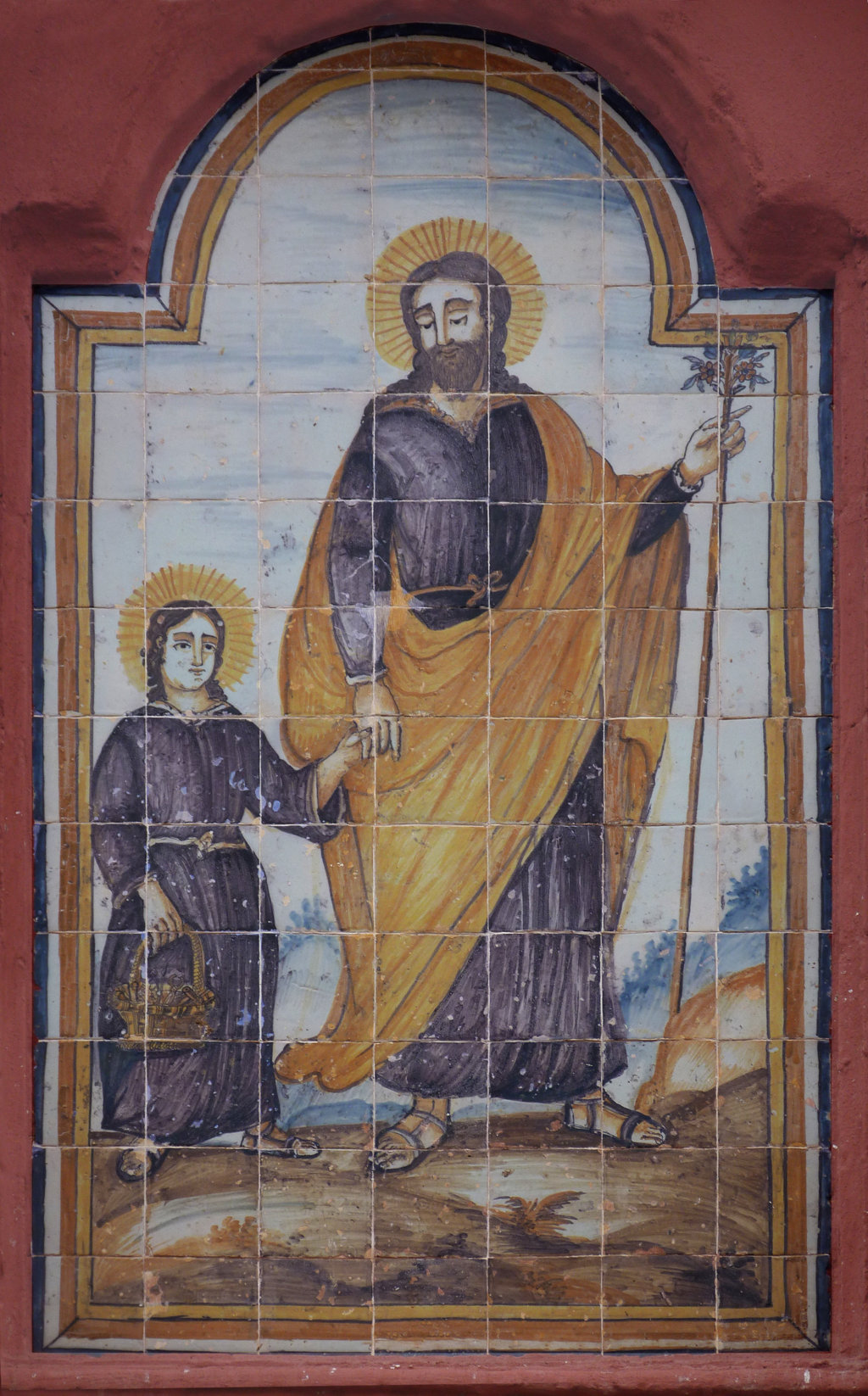 00263. Retablo cerámico. San José y el Niño. Iglesia de Nuestra Señora del Reposo. Valverde del Camino. Huelva.