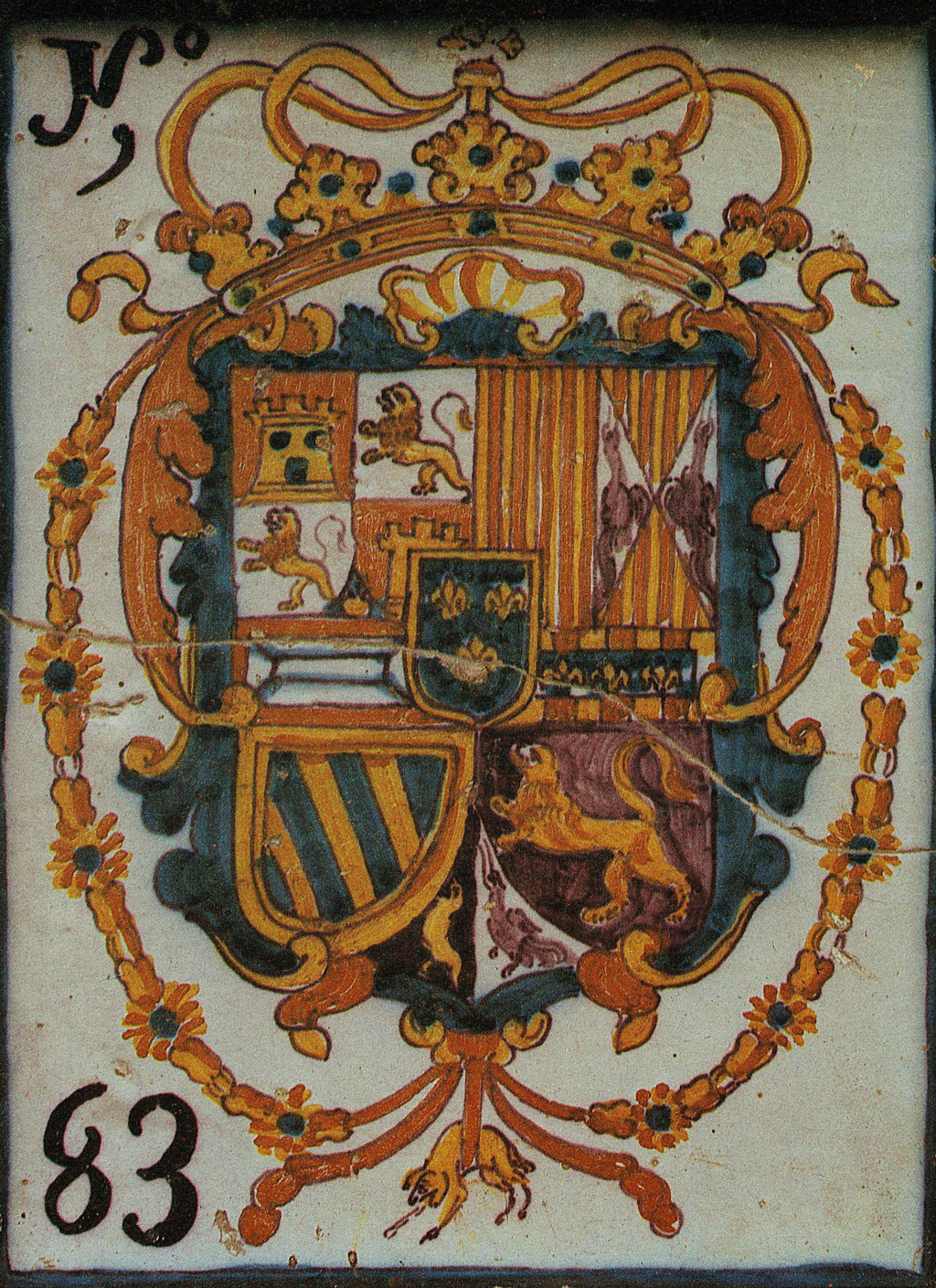 00276. Azulejo de Censo con escudo de la Casa de Borbón. Museo de Artes y Costumbres Populares. Sevilla.