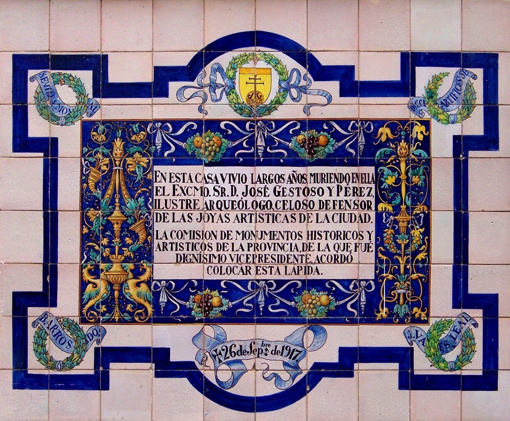 00827. Panel conmemorativo en la casa de José Gestoso. Sevilla.