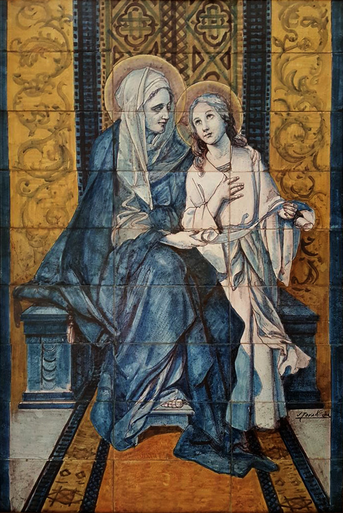 00829. Retablo cerámico. Santa Ana enseñando a leer a la Virgen. Sevilla.