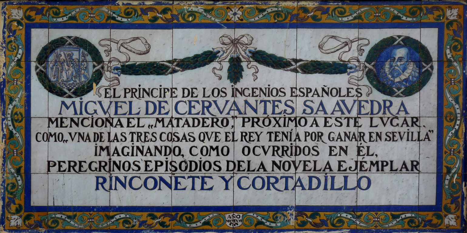 00944. Panel conmemorativo del tercer centenario de la muerte de Miguel de Cervantes (XVIII). Sevilla.
