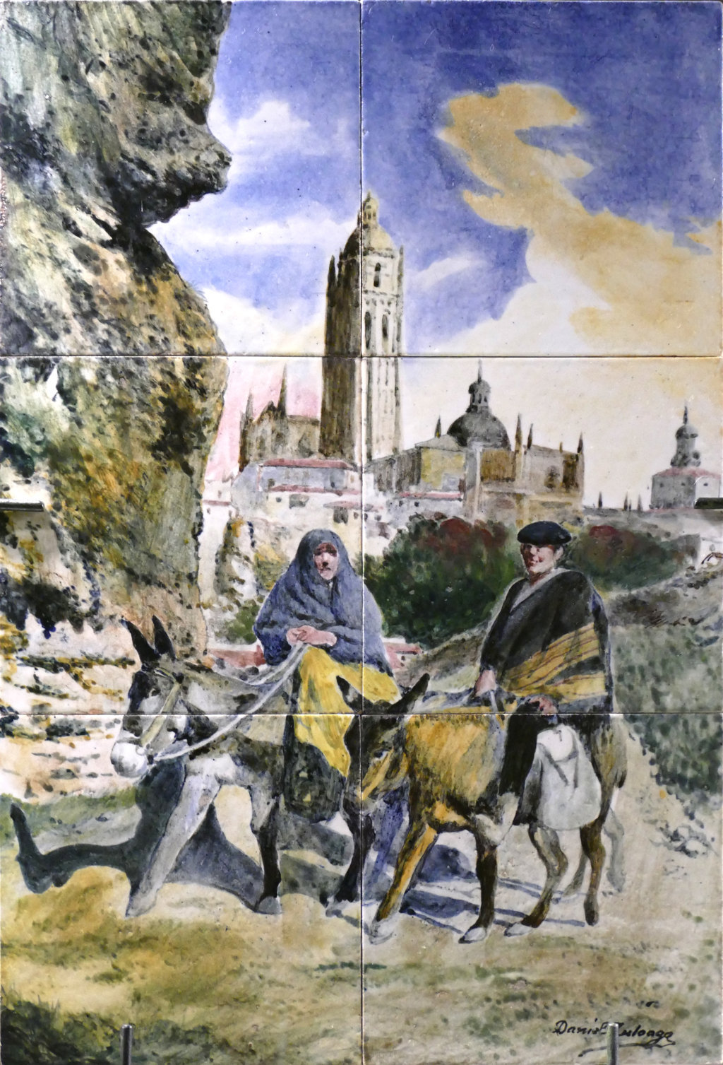 01177. Panel de azulejos. Personajes en burro en La Hontanilla. Museo Zuloaga. Segovia.