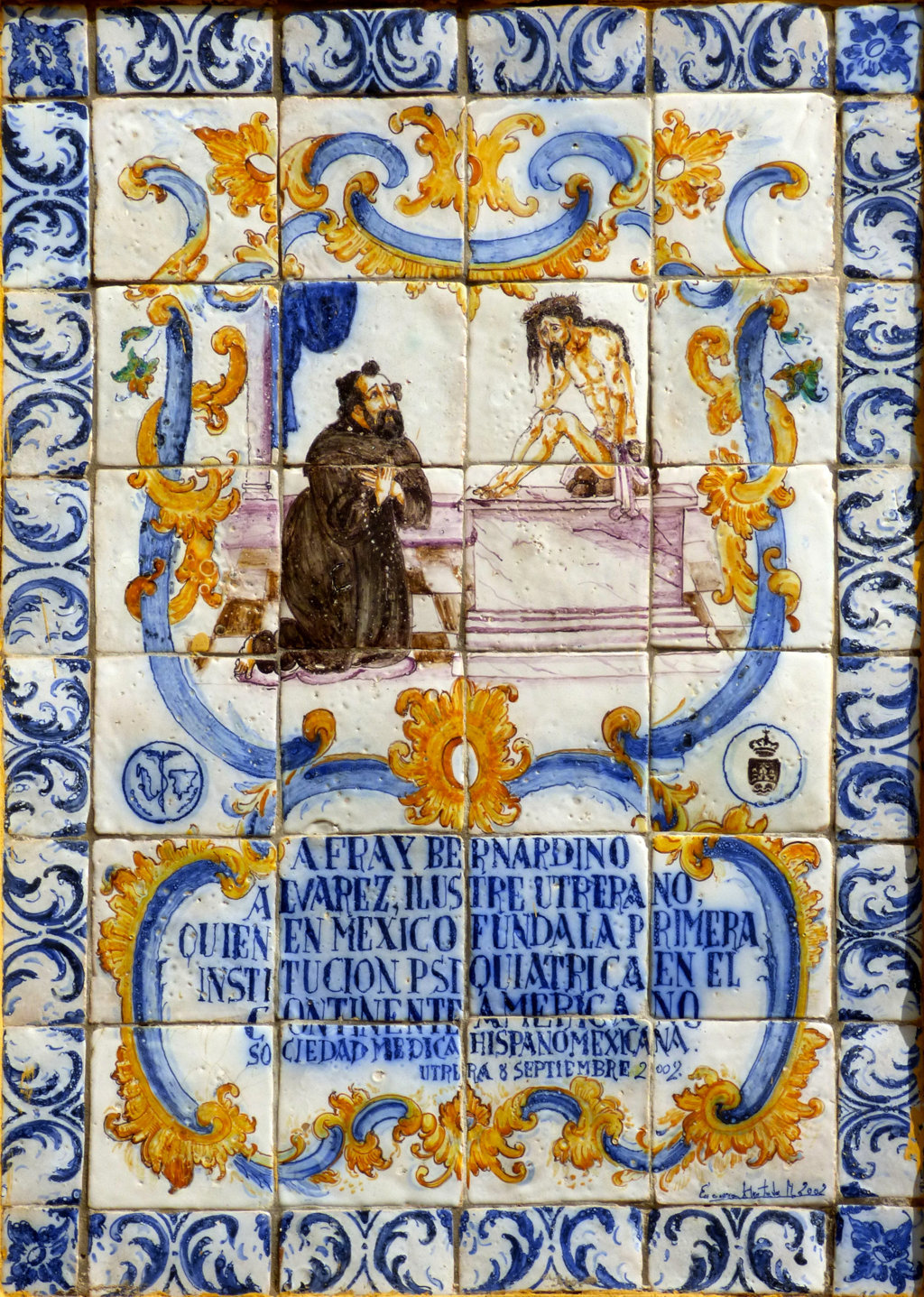 01297. Panel conmemorativo. Fray Bernardino Álvarez Herrera. Utrera. Sevilla.