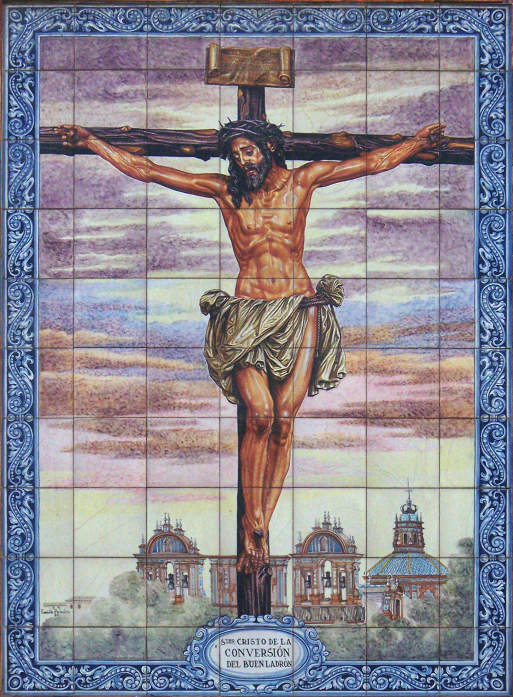 01416. Retablo cerámico. Cristo de la Conversión del Buen Ladrón. Capilla de Montserrat. Sevilla.