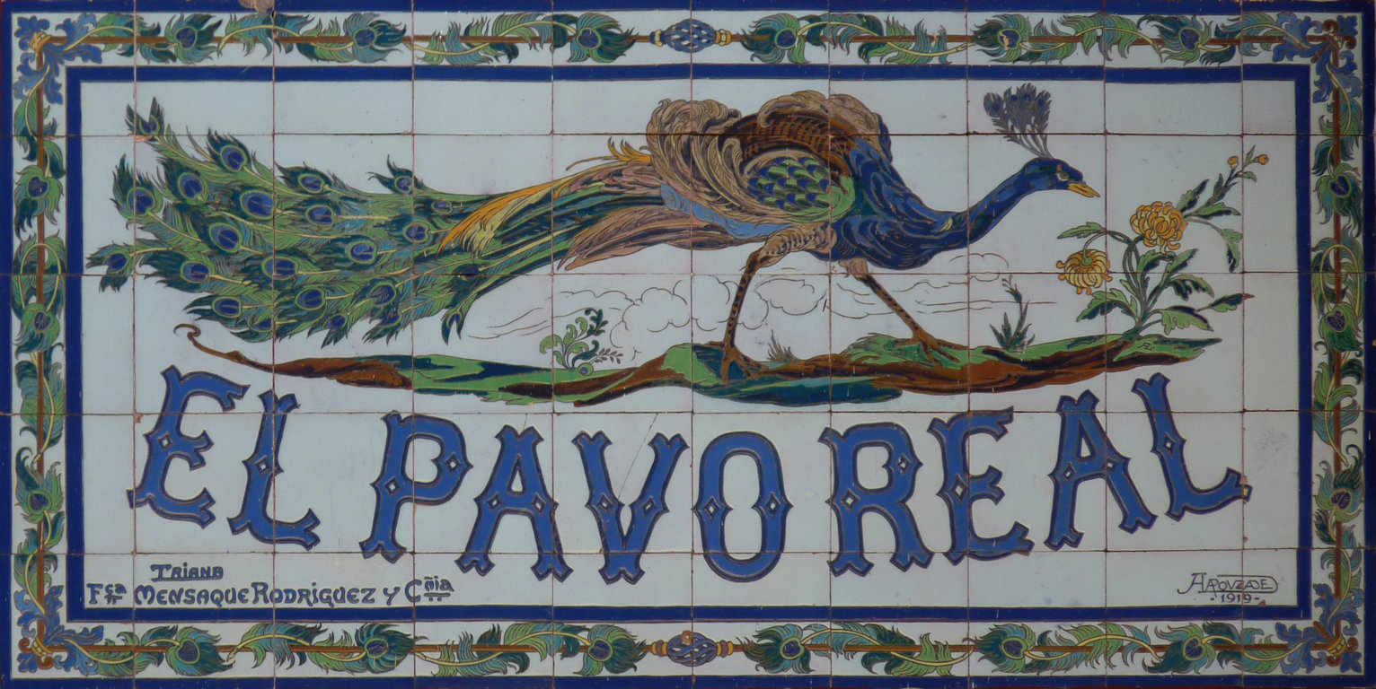 01629. Panel publicitario. Establecimiento comercial «El Pavo Real». Sevilla.