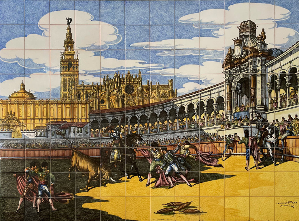 01690. Panel de azulejos. Escena taurina antigua. Sevilla.