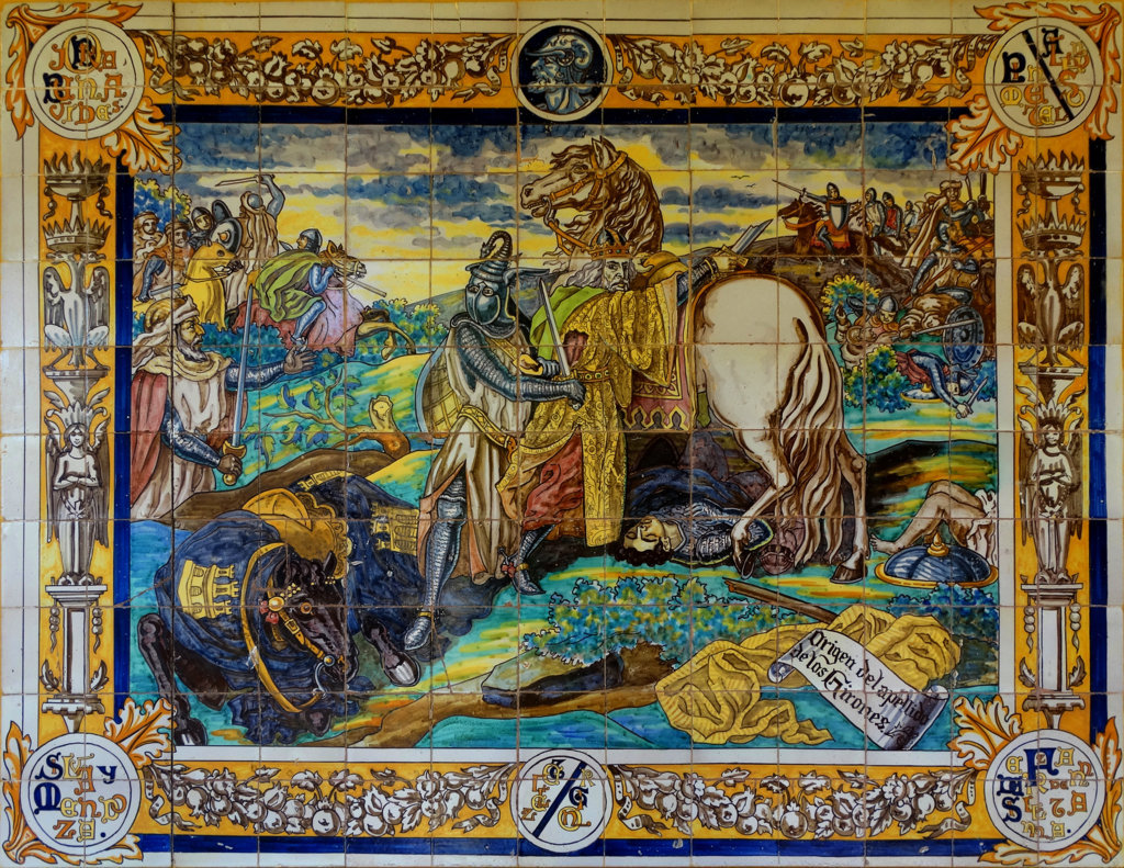 02248. Panel con escena del origen del apellido Girón. Castillo de la Monclova. Fuentes de Andalucía. Sevilla.