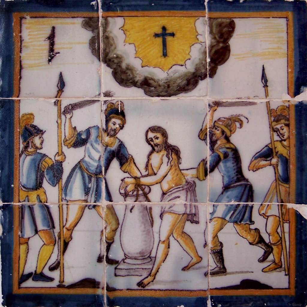 02553. Retablo cerámico. Escena de Vía Crucis. Primera estación. Convento de la Encarnación. Osuna. Sevilla.