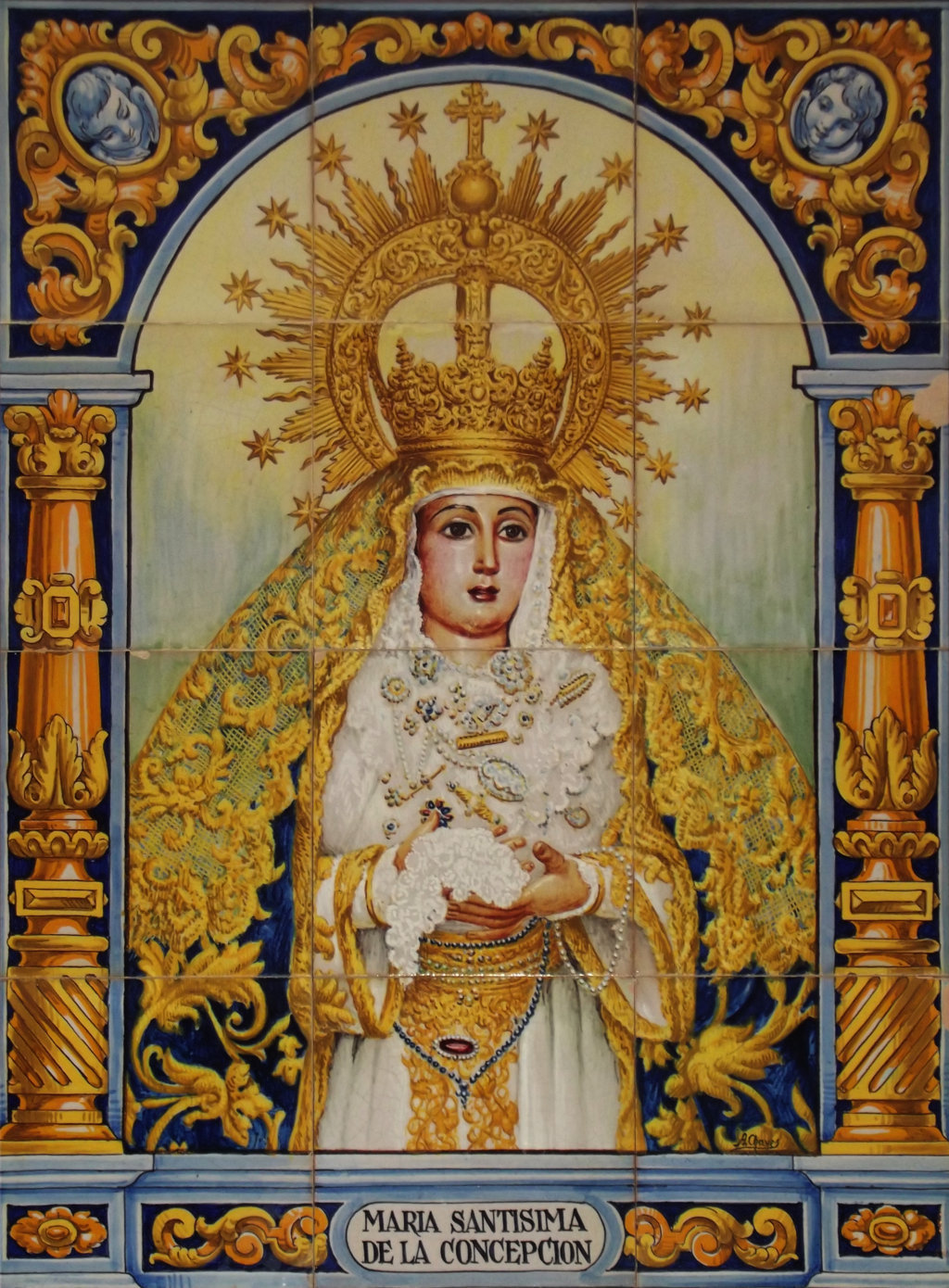 02605. Retablo cerámico. Virgen de la Concepción. Sanlúcar la Mayor. Sevilla.