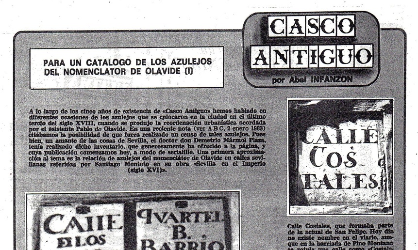 D00187. Para un catálogo de los azulejos del nomenclátor de Olavide. ABC de Sevilla, Casco Antiguo. Enero-Abril 1983