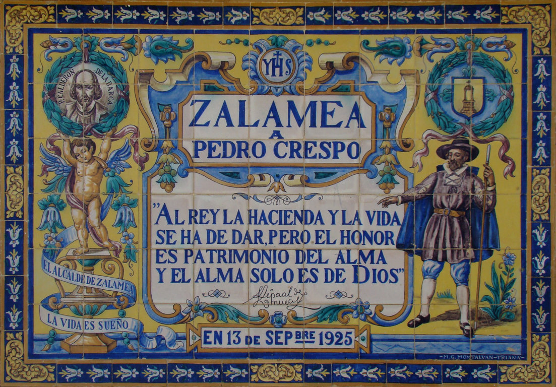 02781. Panel conmemorativo de Pedro Crespo. El Alcalde de Zalamea. Zalamea de la Serena. Badajoz.