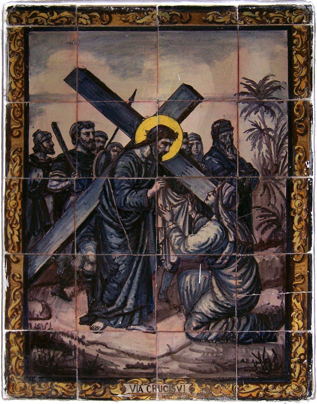02834. Retablo cerámico. Escena de Vía Crucis. Sexta estación. Iglesia de San Juan de la Palma. Sevilla.