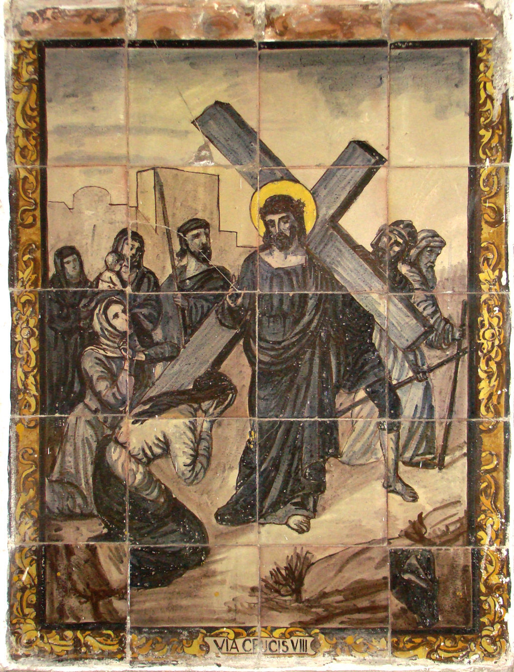02836. Retablo cerámico. Escena de Vía Crucis. Octava estación. Iglesia de San Juan de la Palma. Sevilla.
