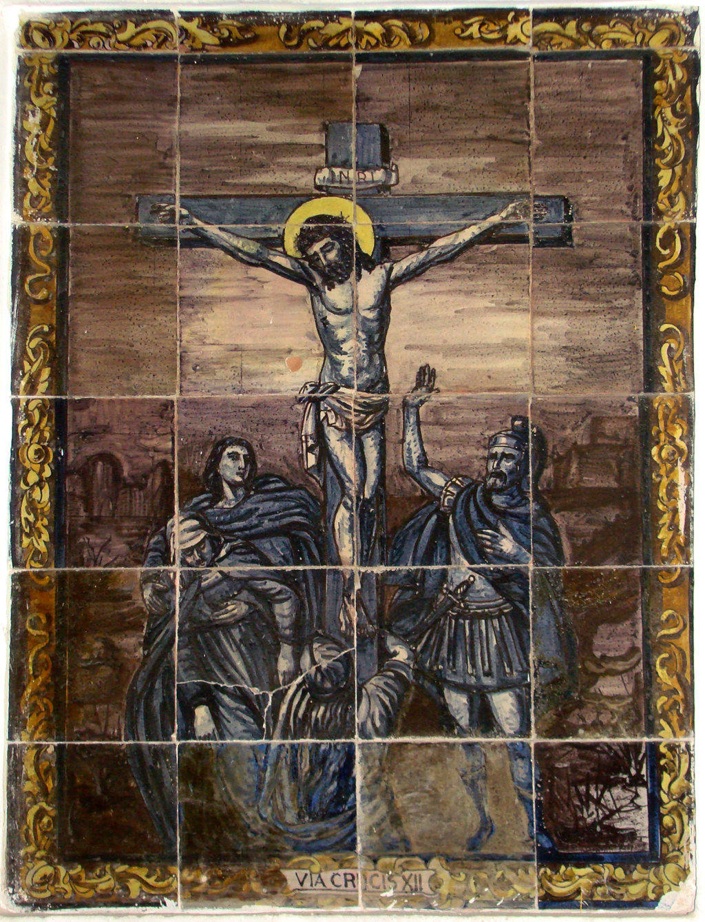 02840. Retablo cerámico. Escena de Vía Crucis. Duodécima estación. Iglesia de San Juan de la Palma. Sevilla.