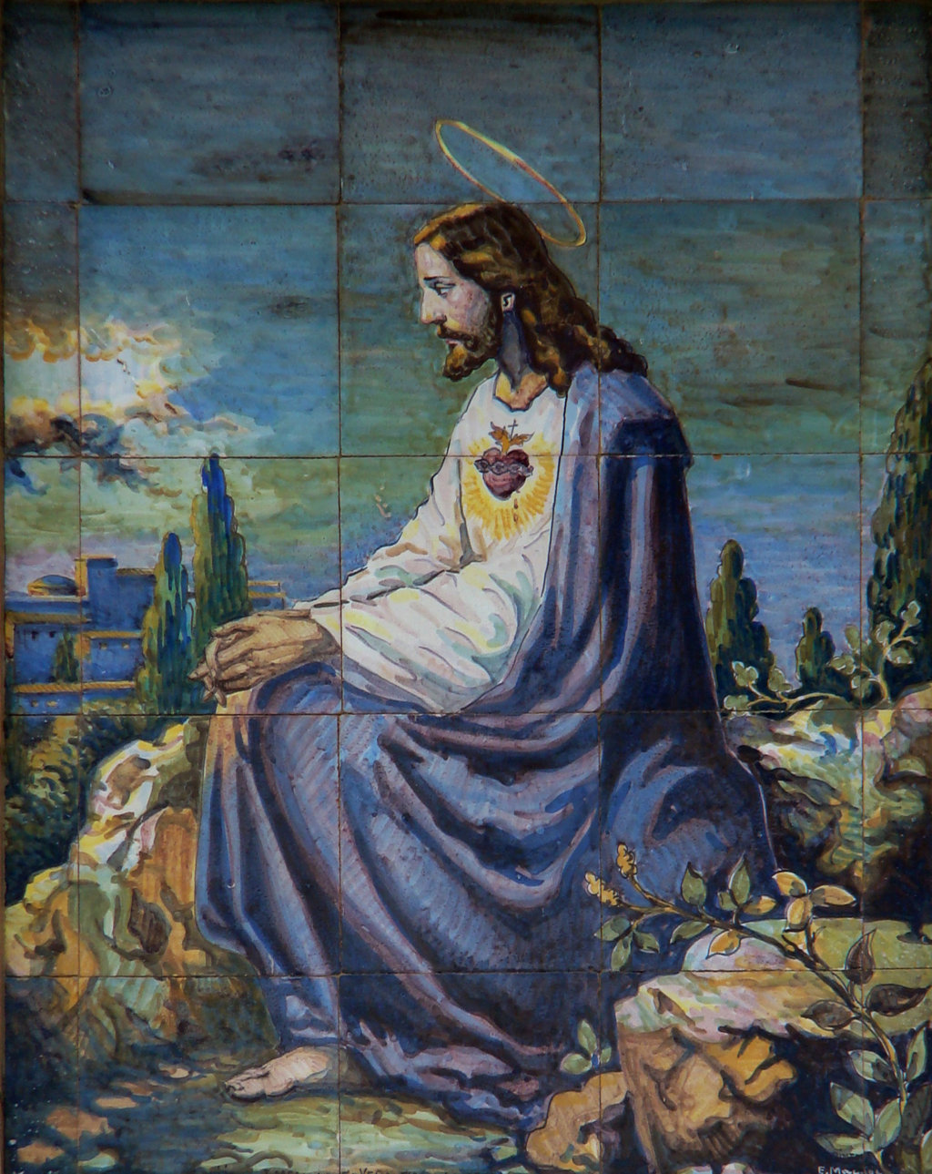 03011. Retablo cerámico. Corazón de Jesús. Alcalá del Río. Sevilla.
