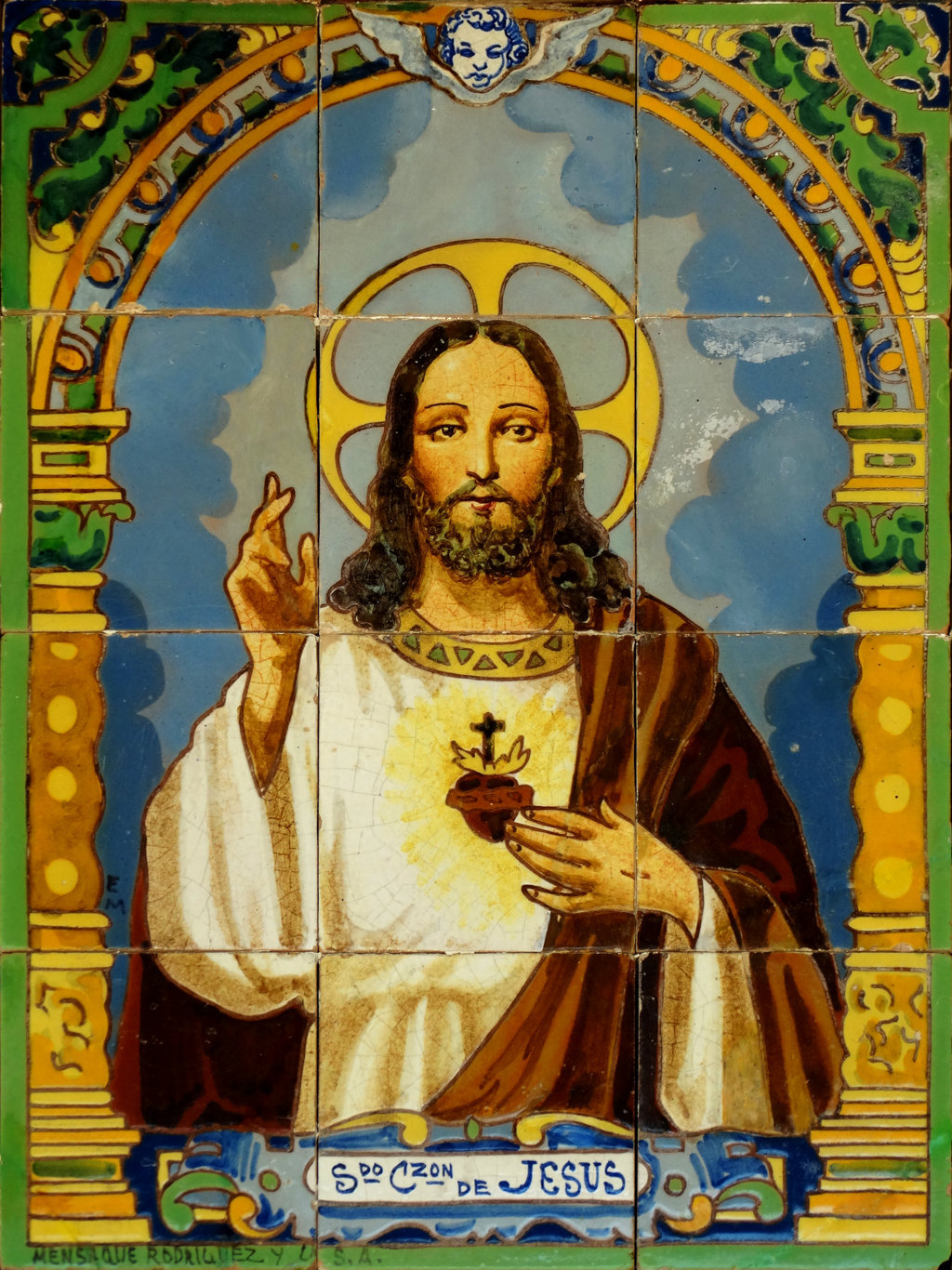 03098. Retablo cerámico. Sagrado Corazón de Jesús. Huerta de San Antonio. La Puebla del Río. Sevilla.