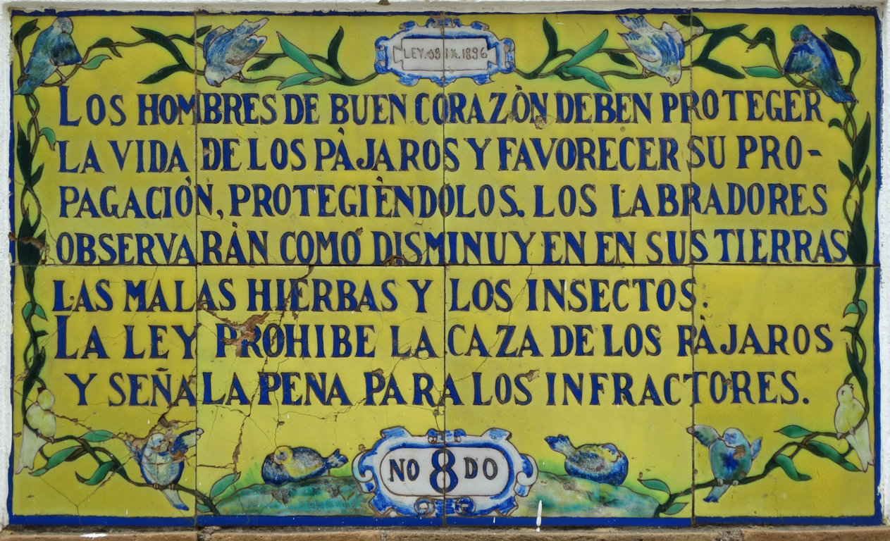 03159. Panel epigráfico alusivo a la protección de los pájaros. Altos Colegios de la Macarena. Sevilla.