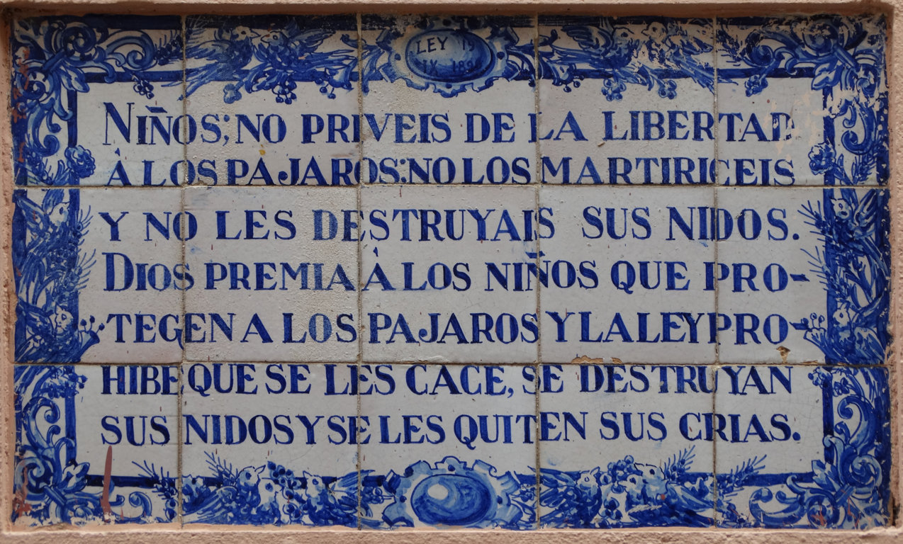 03166. Panel epigráfico alusivo a la protección de los pájaros. Colegio San Isidoro. Sevilla.