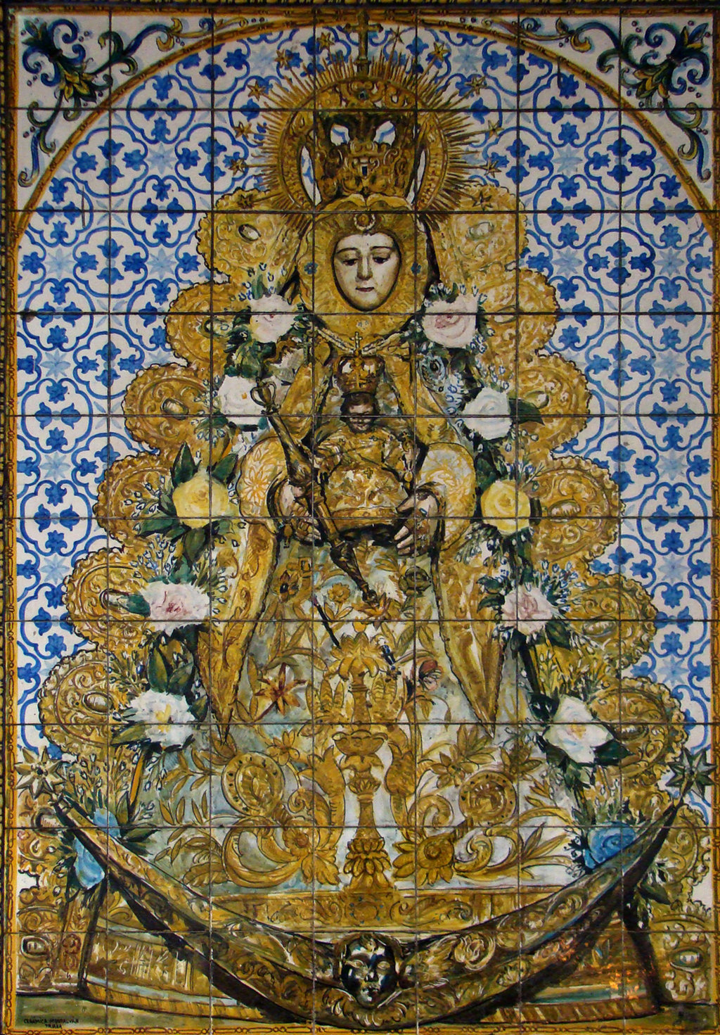 03179. Retablo cerámico. Virgen del Rocío. Iglesia de la Asunción. Almonte. Huelva.