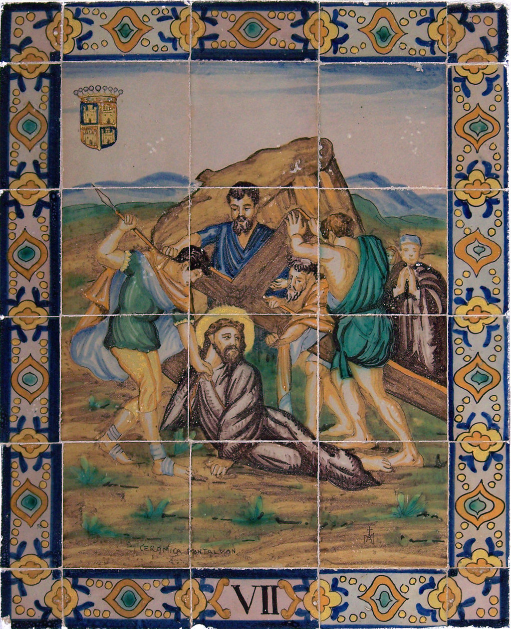 03207. Retablo cerámico. Escena de Vía Crucis. Séptima estación. Iglesia de San Julián. Sevilla.