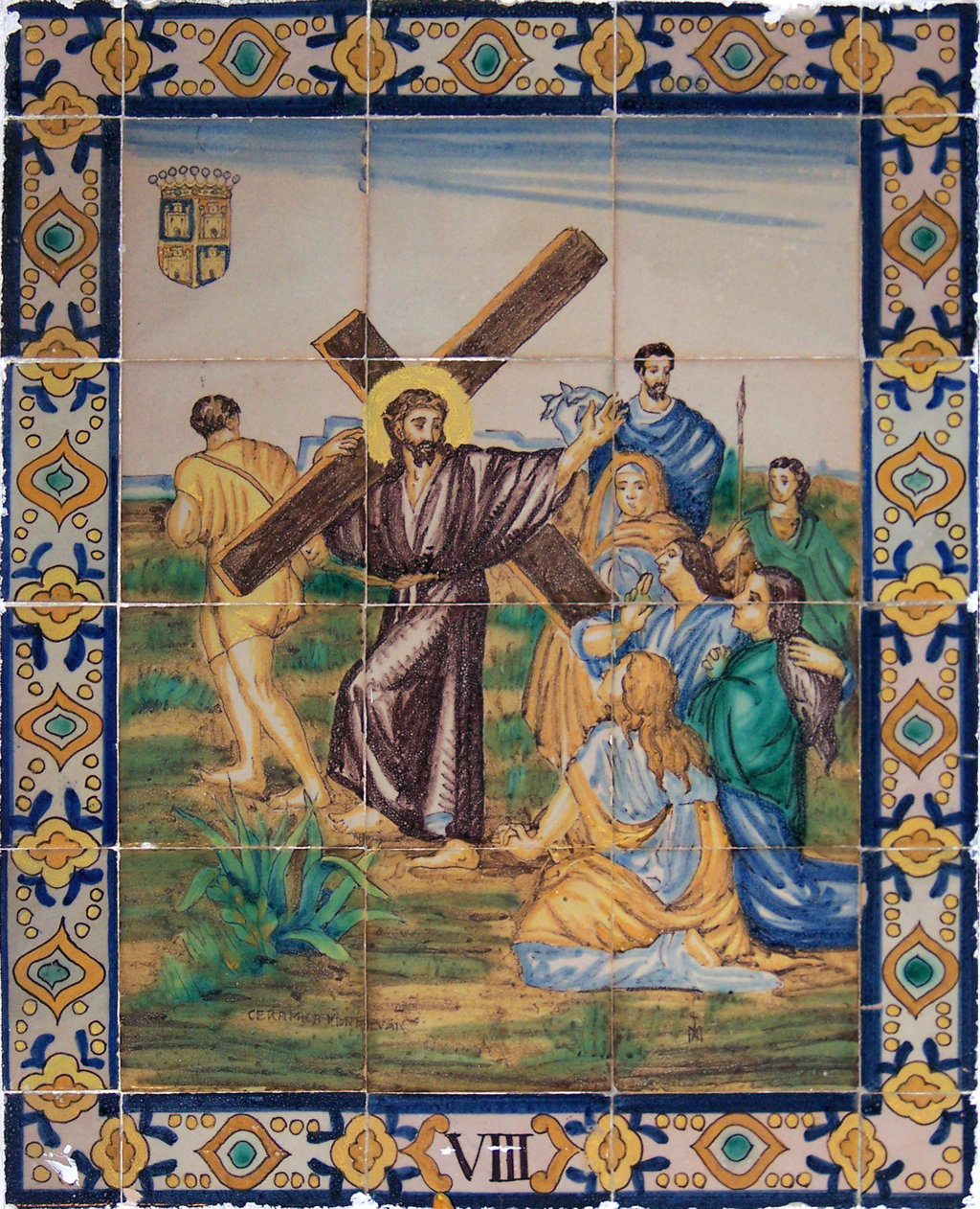 03208. Retablo cerámico. Escena de Vía Crucis. Octava estación. Iglesia de San Julián. Sevilla.