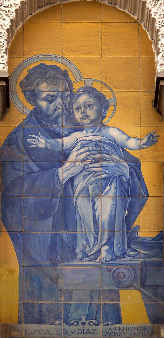 03287. Retablo cerámico. San José y el Niño Jesús. Sevilla.