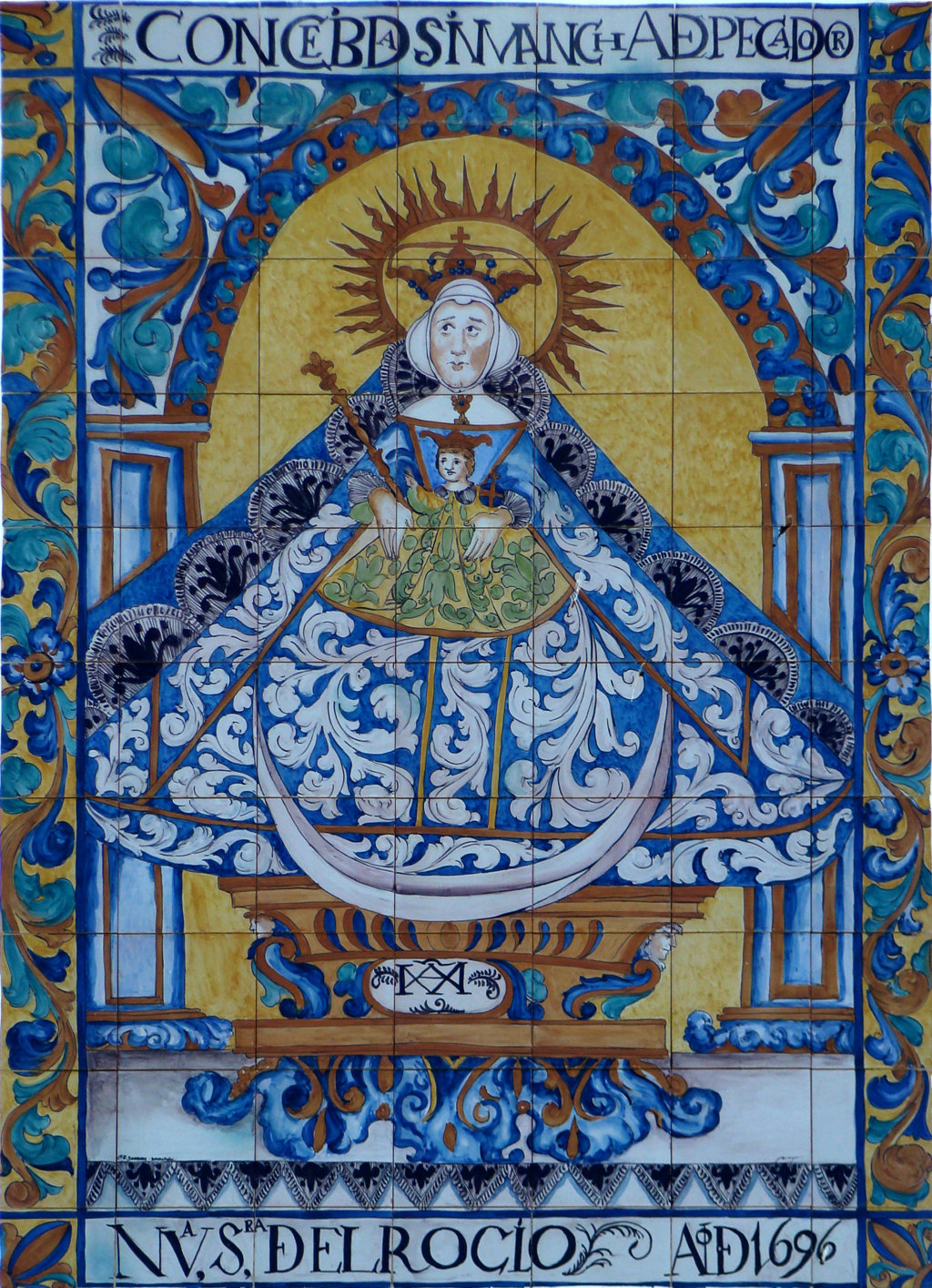 03297. Retablo cerámico. Virgen del Rocío. Santuario de Nuestra Señora del Rocío. Aldea del Rocío. Almonte. Huelva.