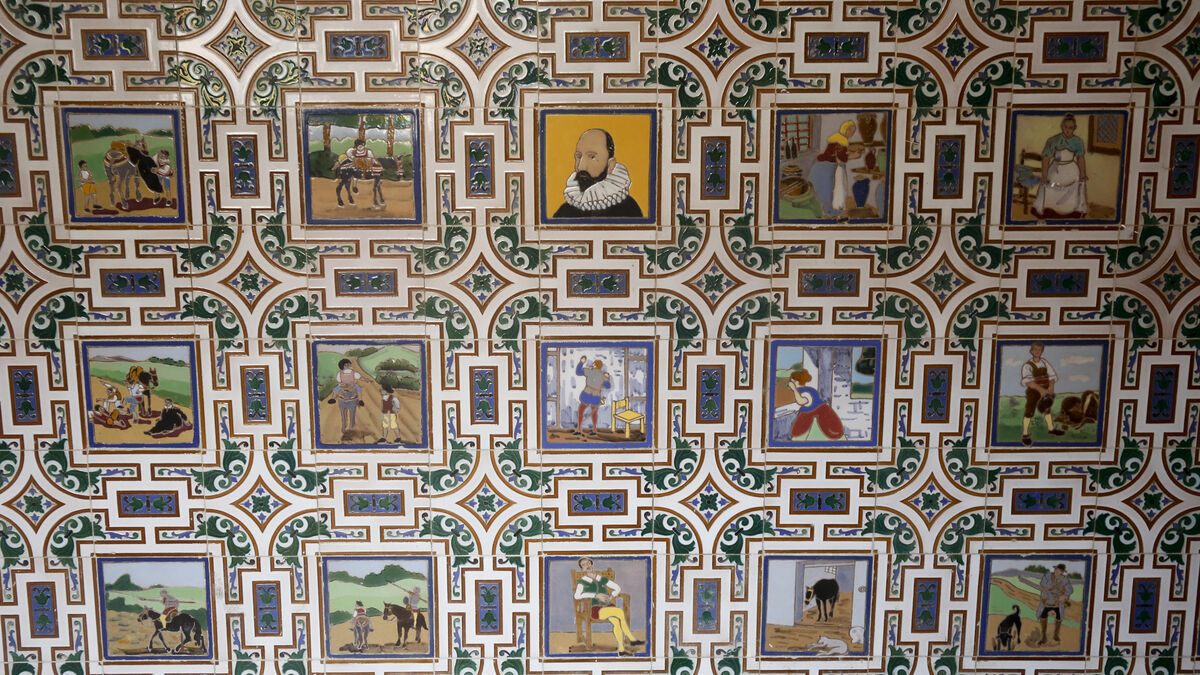D00355. Informe sobre los mosaicos de azulejos con escenas del Quijote en la galería de la primera planta del IES «Vicente Espinel (Gaona) de Málaga.