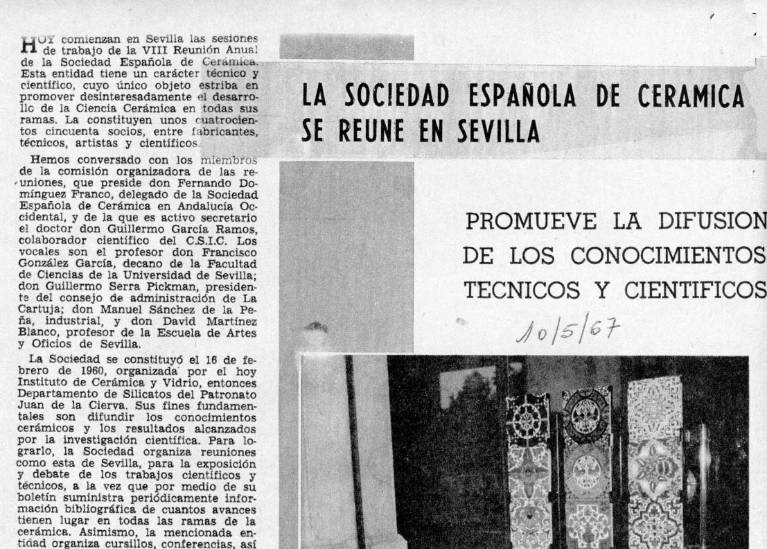 D00440. La Sociedad Española de Cerámica se reúne en Sevilla. ABC de Sevilla, 10 de mayo de 1967. (Archivo de Francisco Solís Pérez)