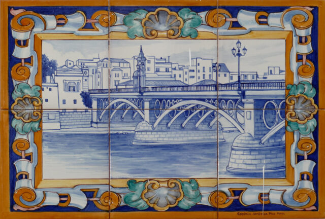 08519. Paneles con paisajes de Sevilla (I). Salón Osborne. Exterior. Real Venta de Antequera. Sevilla.